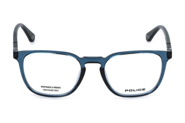 Police VPLQ67M Eyeglasses in Shiny Transparent Blue - front view