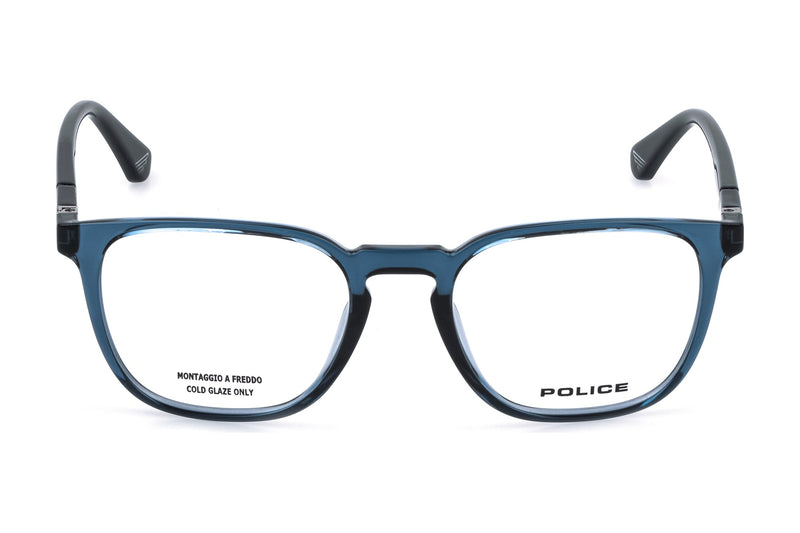 Police VPLQ67M Eyeglasses in Shiny Transparent Blue - front view