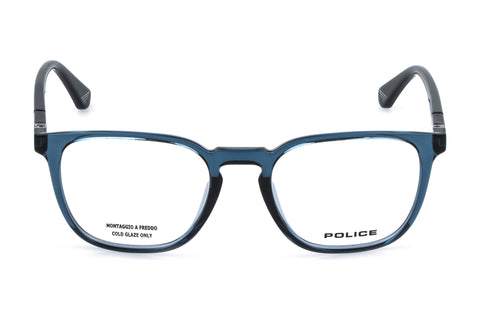 Police VPLQ67M Eyeglasses in Shiny Transparent Blue - front view